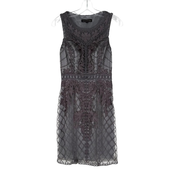 Sue Wong Dresses & Skirts - Sue Wong Cocktail Dress Womens Size 4 Gray Sheer Mesh Lace Embroidery Lined